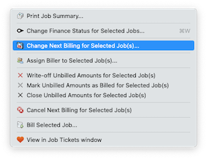 job billing worksheet popup menu